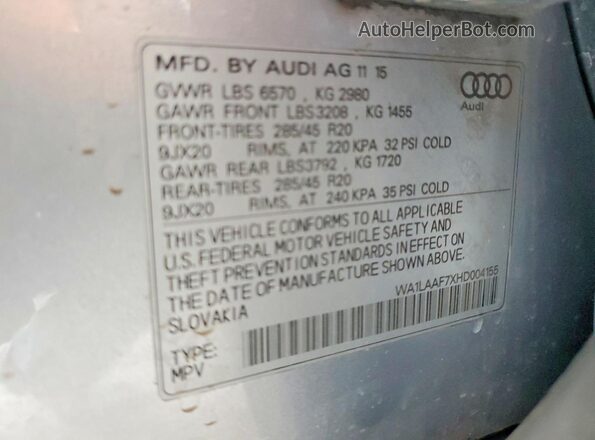 WA1LAAF7XHD004155 2017 AUDI Q7 Silver VIN կոդի պիտակի տեսք