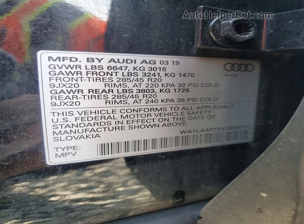 WA1LAAF7XKD036711 2019 AUDI Q7 Black 