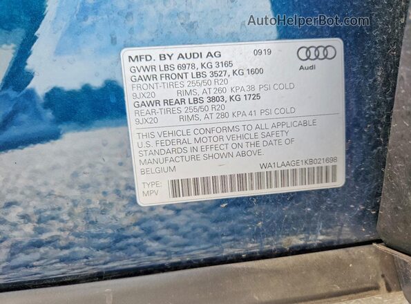 WA1LAAGE1KB021698 2019 AUDI E-TRON Teal ძრავის განყოფილების ხედი