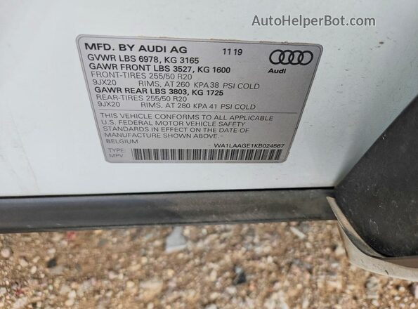 WA1LAAGE1KB024567 2019 AUDI E-TRON White ძრავის განყოფილების ხედი