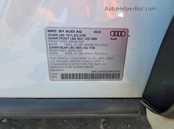 WA1LAAGE2MB004976 2021 AUDI E-TRON White Շարժիչի բաժամունքի տեսք