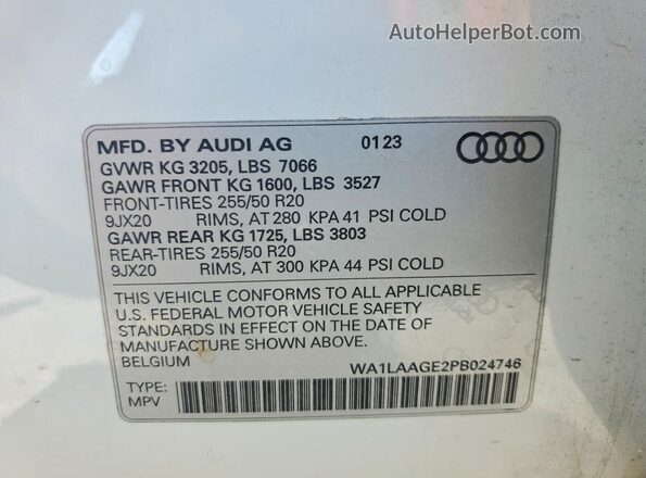 WA1LAAGE2PB024746 2023 AUDI E-TRON White VIN կոդի պիտակի տեսք
