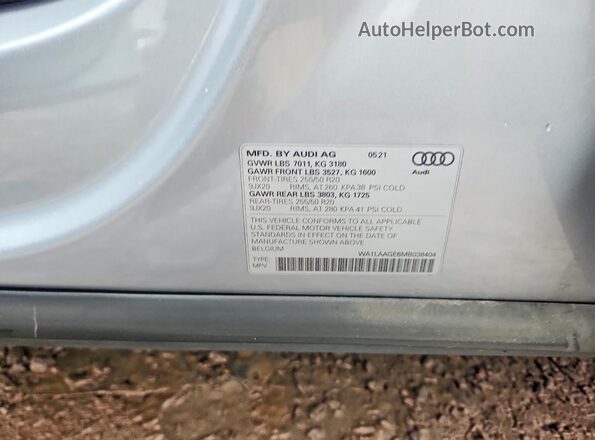 WA1LAAGE6MB038404 2021 AUDI E-TRON Silver Панорамний вид салону 360°