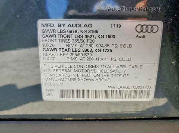 WA1LAAGE7KB024783 2019 AUDI E-TRON Серый Вид подкапотного пространства