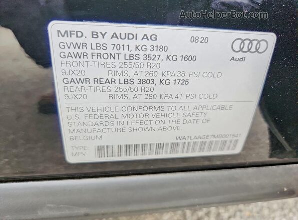 WA1LAAGE7MB001541 2021 AUDI E-TRON Black VIN կոդի պիտակի տեսք