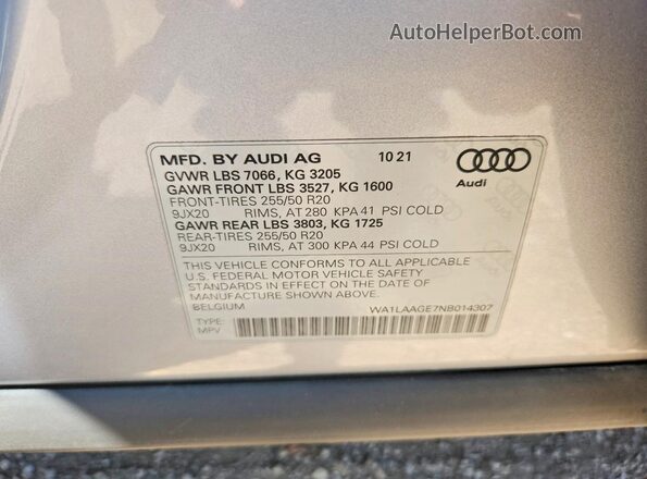 WA1LAAGE7NB014307 2022 AUDI E-TRON Silver Շարժիչի բաժամունքի տեսք