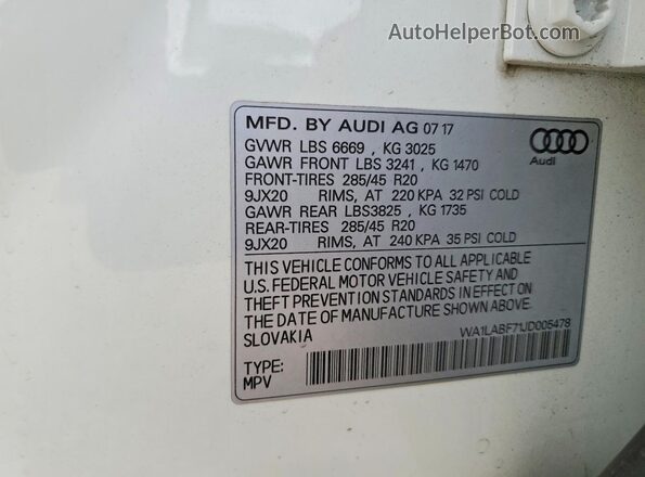 WA1LABF71JD005478 2018 AUDI Q7 White Vista interior de 360 grados