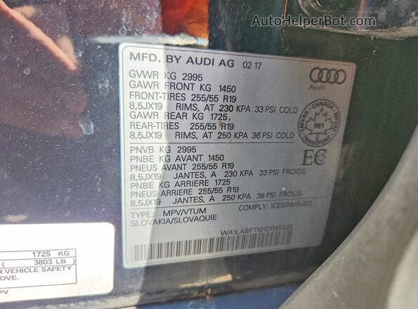 WA1LABF7XHD045522 2017 AUDI Q7 Black VIN sticker view