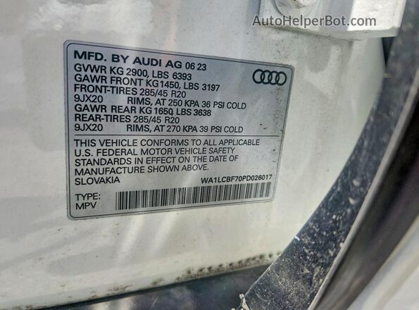 WA1LCBF70PD026017 2023 AUDI Q7 White VIN կոդի պիտակի տեսք