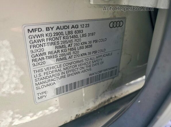 WA1LCBF78RD009873 2024 AUDI Q7 Beige Вид наклейки з VIN-кодом