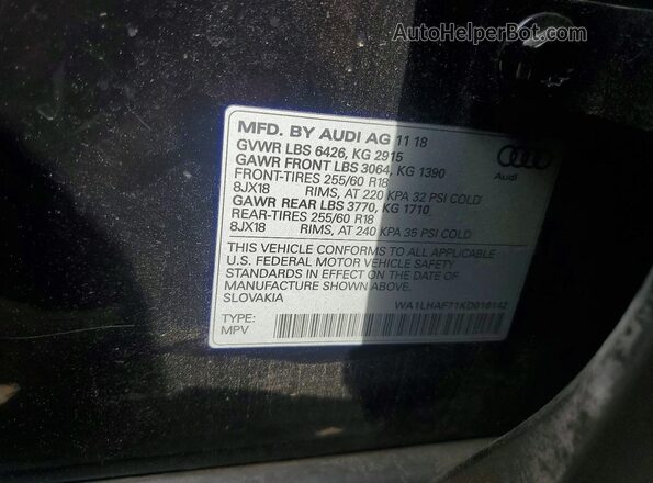 WA1LHAF71KD018142 2019 AUDI Q7 Черный Вид наклейки с VIN-кодом