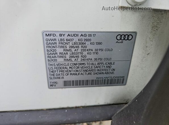 WA1LHAF72JD000585 2018 AUDI Q7 White სალონის 360-გრადუსიანი ხედი