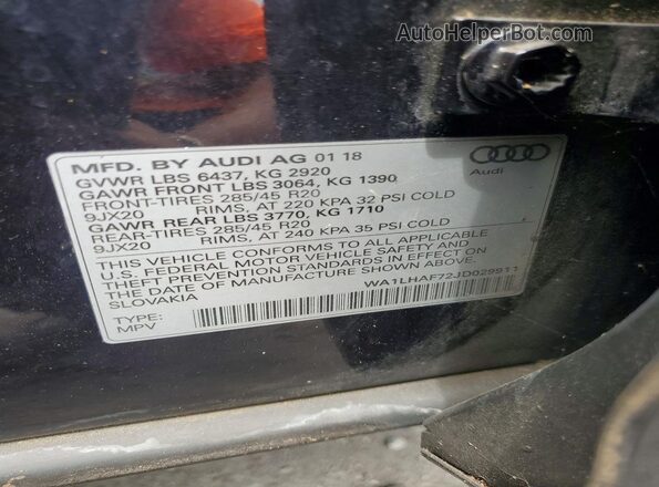 WA1LHAF72JD029911 2018 AUDI Q7 Black VIN կոդի պիտակի տեսք