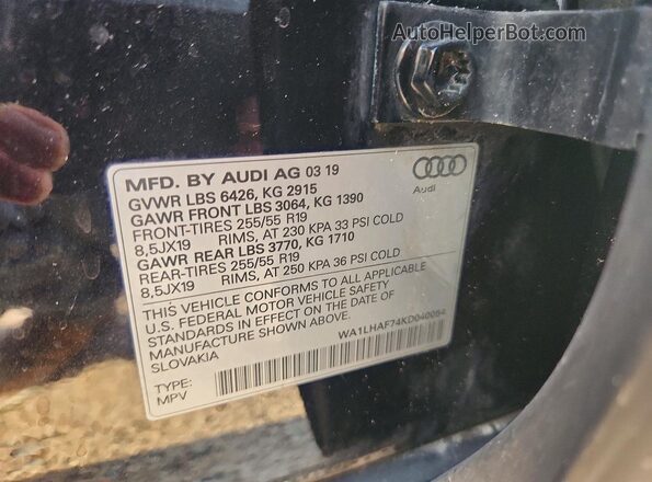 WA1LHAF74KD040054 2019 AUDI Q7 Black VIN կոդի պիտակի տեսք