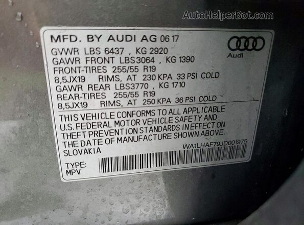 WA1LHAF79JD001975 2018 AUDI Q7 Gray სალონის 360-გრადუსიანი ხედი