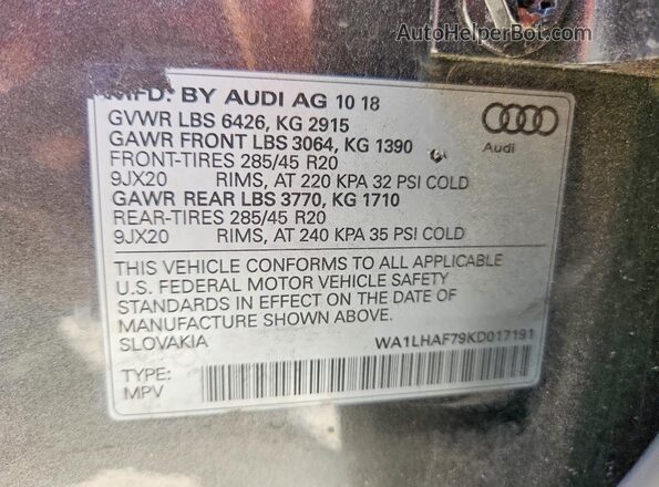 WA1LHAF79KD017191 2019 AUDI Q7 Gray სალონის 360-გრადუსიანი ხედი