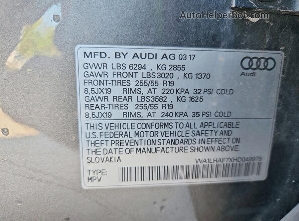 WA1LHAF7XHD049978 2017 AUDI Q7 Gray სალონის 360-გრადუსიანი ხედი
