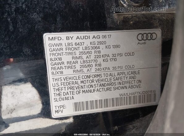 WA1LHAF7XJD001516 2018 AUDI Q7 Черный Вид подкапотного пространства