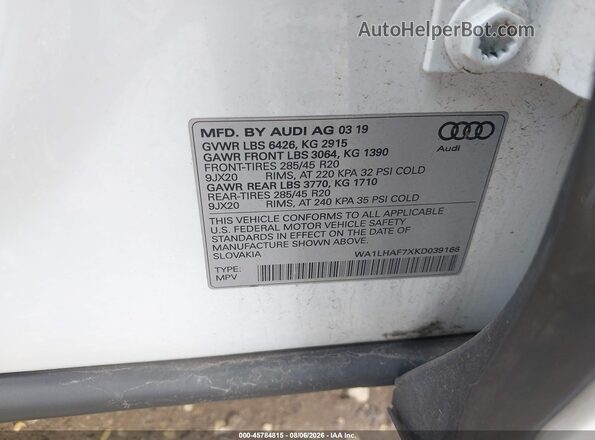 WA1LHAF7XKD039166 2019 AUDI Q7 White ძრავის განყოფილების ხედი