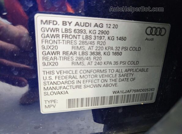 WA1LJAF75MD025263 2021 AUDI Q7 Blue VIN sticker view