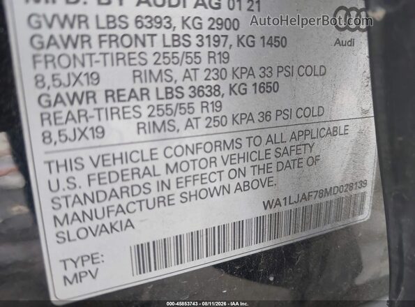 WA1LJAF78MD028139 2021 AUDI Q7 Black Widok komory silnika