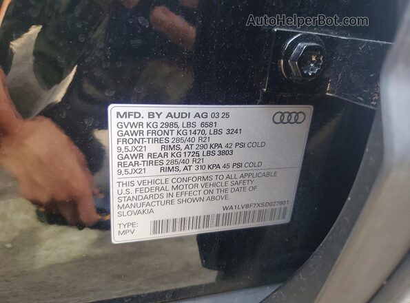 WA1LVBF7XSD027601 2025 AUDI Q7 Black VIN კოდის სტიკერის ხედი