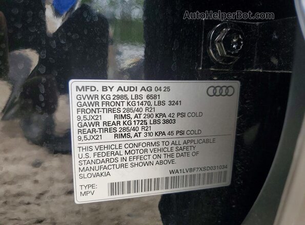 WA1LVBF7XSD031034 2025 AUDI Q7 Black VIN sticker view