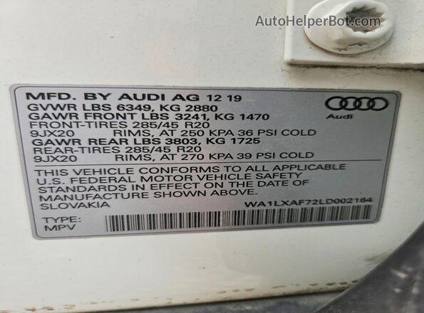 WA1LXAF72LD002164 2020 AUDI Q7 White VIN sticker view
