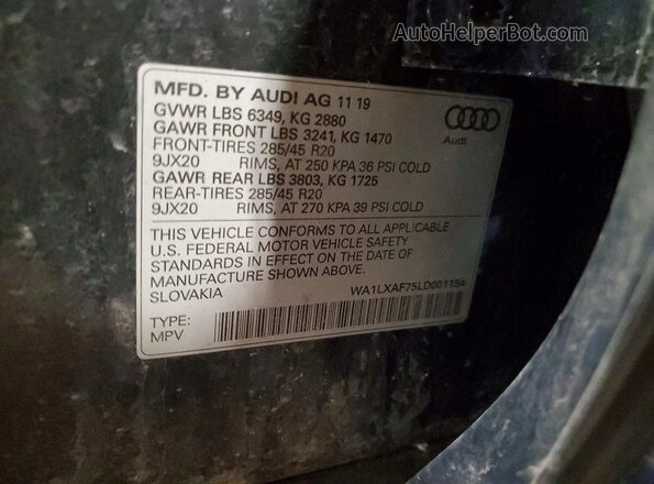 WA1LXAF75LD001154 2020 AUDI Q7 Черный Вид наклейки с VIN-кодом