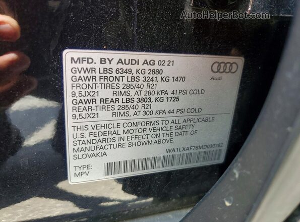 WA1LXAF76MD030762 2021 AUDI Q7 Black VIN կոդի պիտակի տեսք