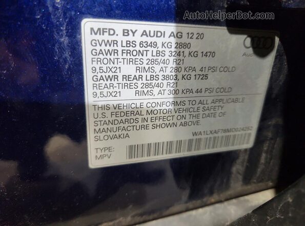WA1LXAF78MD024252 2021 AUDI Q7 Blue Widok wnętrza 360 stopni