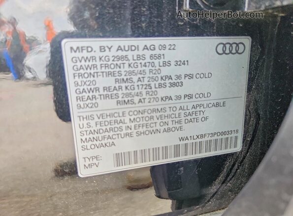 WA1LXBF73PD003318 2023 AUDI Q7 Black VIN sticker view