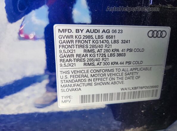 WA1LXBF78PD028960 2023 AUDI Q7 Blue VIN կոդի պիտակի տեսք
