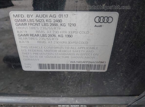 WA1M2AFP2HA096283 2017 AUDI Q5 Black ძრავის განყოფილების ხედი