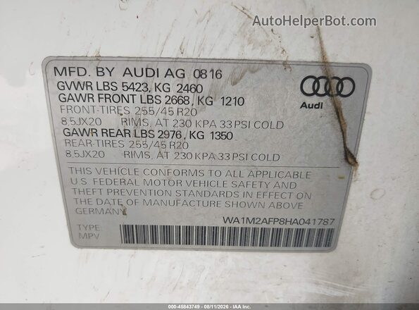 WA1M2AFP8HA041787 2017 AUDI Q5 White Widok komory silnika