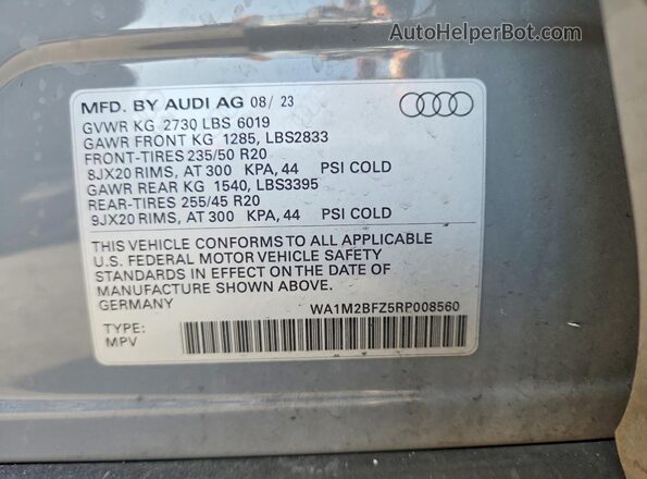 WA1M2BFZ5RP008560 2024 AUDI Q4 Gray Widok naklejki z numerem VIN