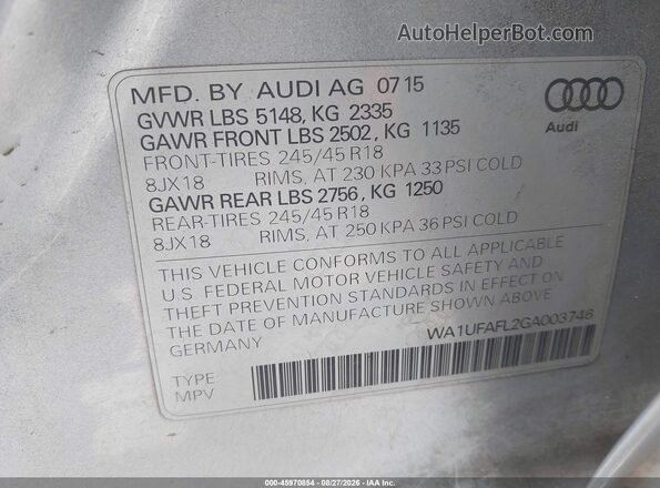 WA1UFAFL2GA003746 2016 AUDI ALLROAD Silver Շարժիչի բաժամունքի տեսք