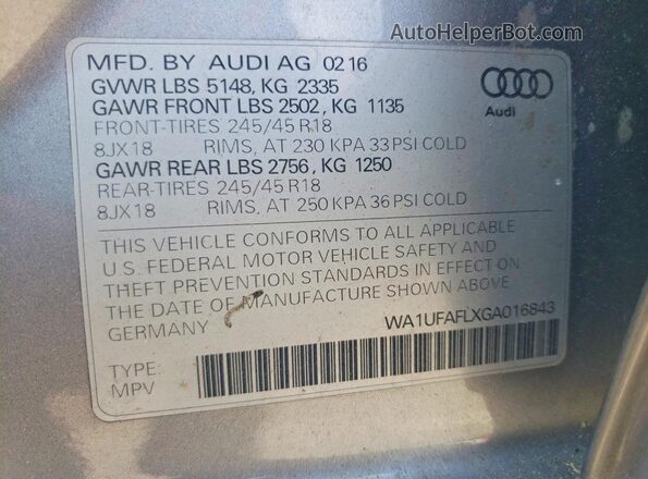 WA1UFAFLXGA016843 2016 AUDI A4 Silver Engine compartment view