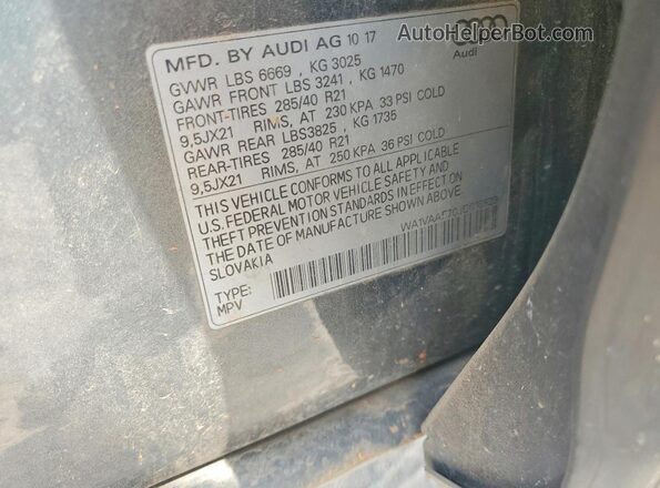WA1VAAF70JD016829 2018 AUDI Q7 Gray VIN կոդի պիտակի տեսք