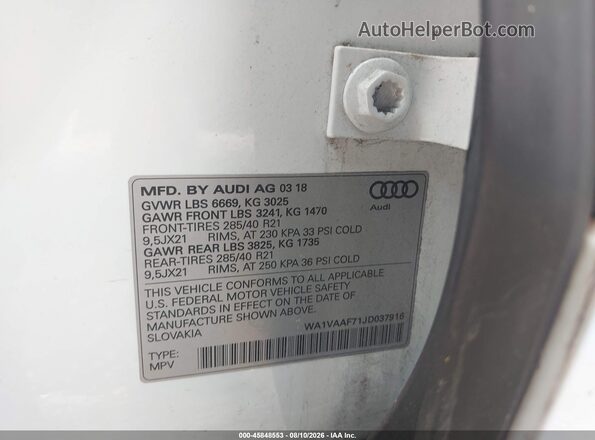 WA1VAAF71JD037916 2018 AUDI Q7 Белый Вид подкапотного пространства