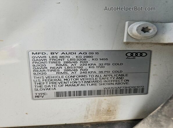 WA1VAAF73HD001073 2017 AUDI Q7 Белый 