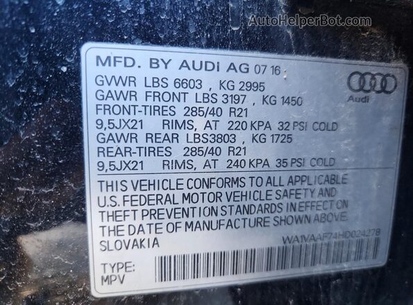 WA1VAAF74HD024278 2017 AUDI Q7 Black Widok wnętrza 360 stopni