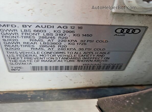 WA1VAAF75HD041011 2017 AUDI Q7 White VIN կոդի պիտակի տեսք