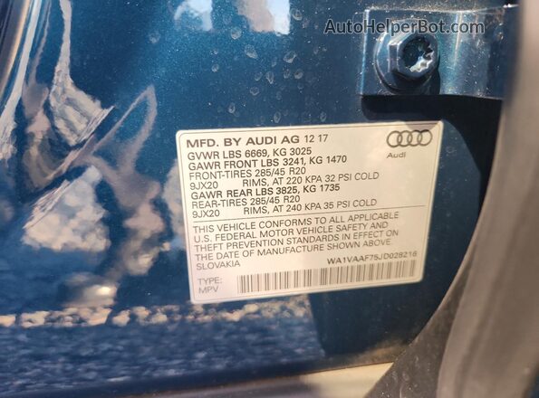 WA1VAAF75JD028216 2018 AUDI Q7 Blue VIN sticker view