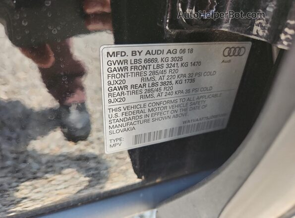 WA1VAAF75JD051009 2018 AUDI Q7 Черный Вид наклейки с VIN-кодом