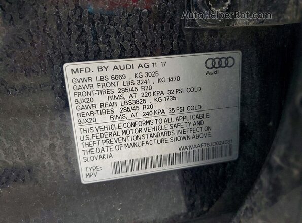WA1VAAF76JD024031 2018 AUDI Q7 Черный Вид наклейки с VIN-кодом