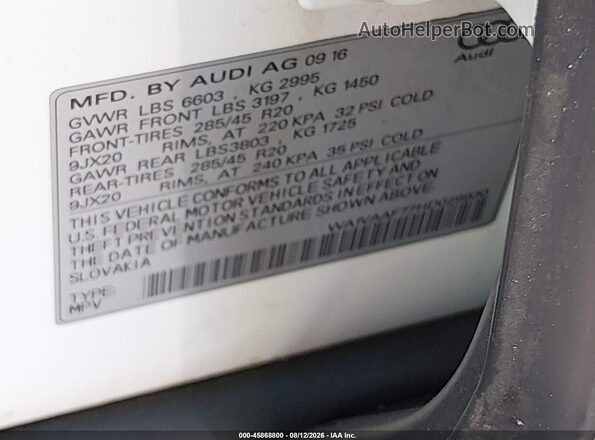 WA1VAAF77HD029930 2017 AUDI Q7 Белый Вид подкапотного пространства
