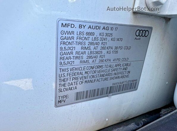 WA1VAAF77JD018948 2018 AUDI Q7 White VIN կոդի պիտակի տեսք