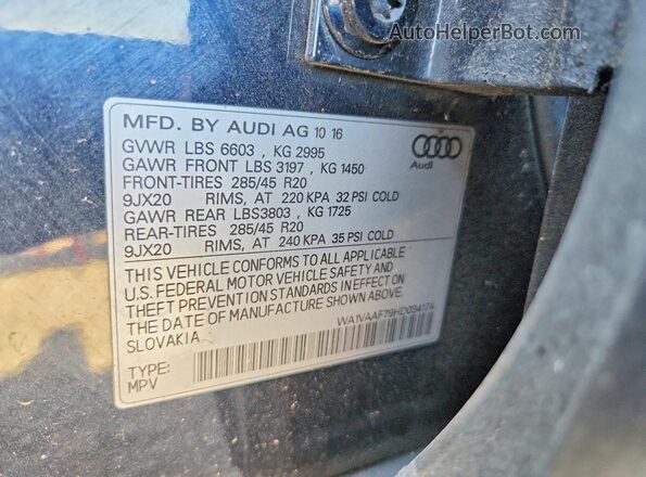 WA1VAAF79HD034174 2017 AUDI Q7 Black Vista del compartimento del motor