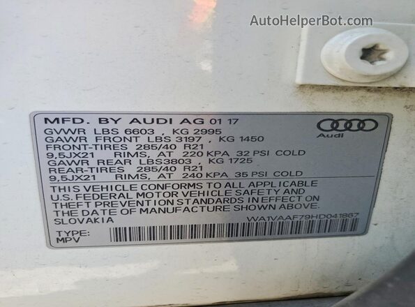 WA1VAAF79HD041867 2017 AUDI Q7 White Engine compartment view